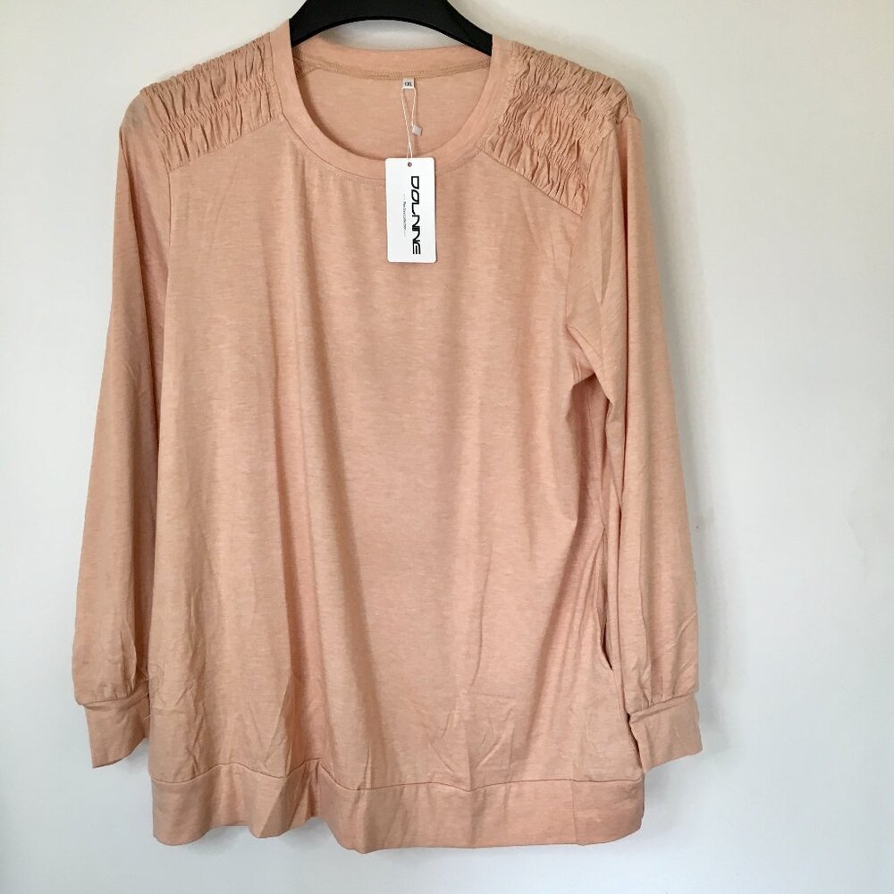 DOLNINE Women'-Plus-Size-Sweatshirts with Pockets Ruched Shoulder Long Sleeve XL